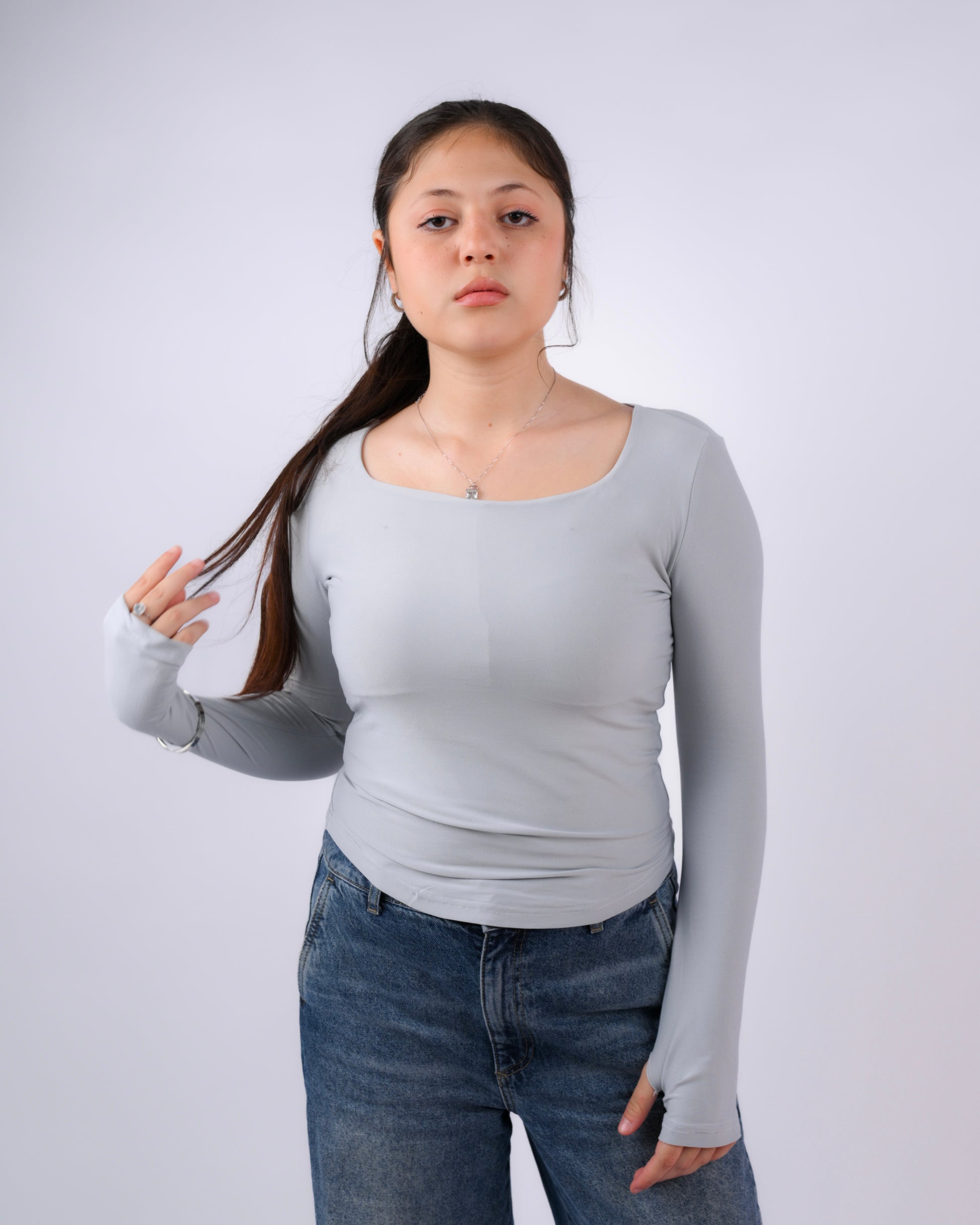 Masquerade Square Neck Long Sleeves - Light Grey
