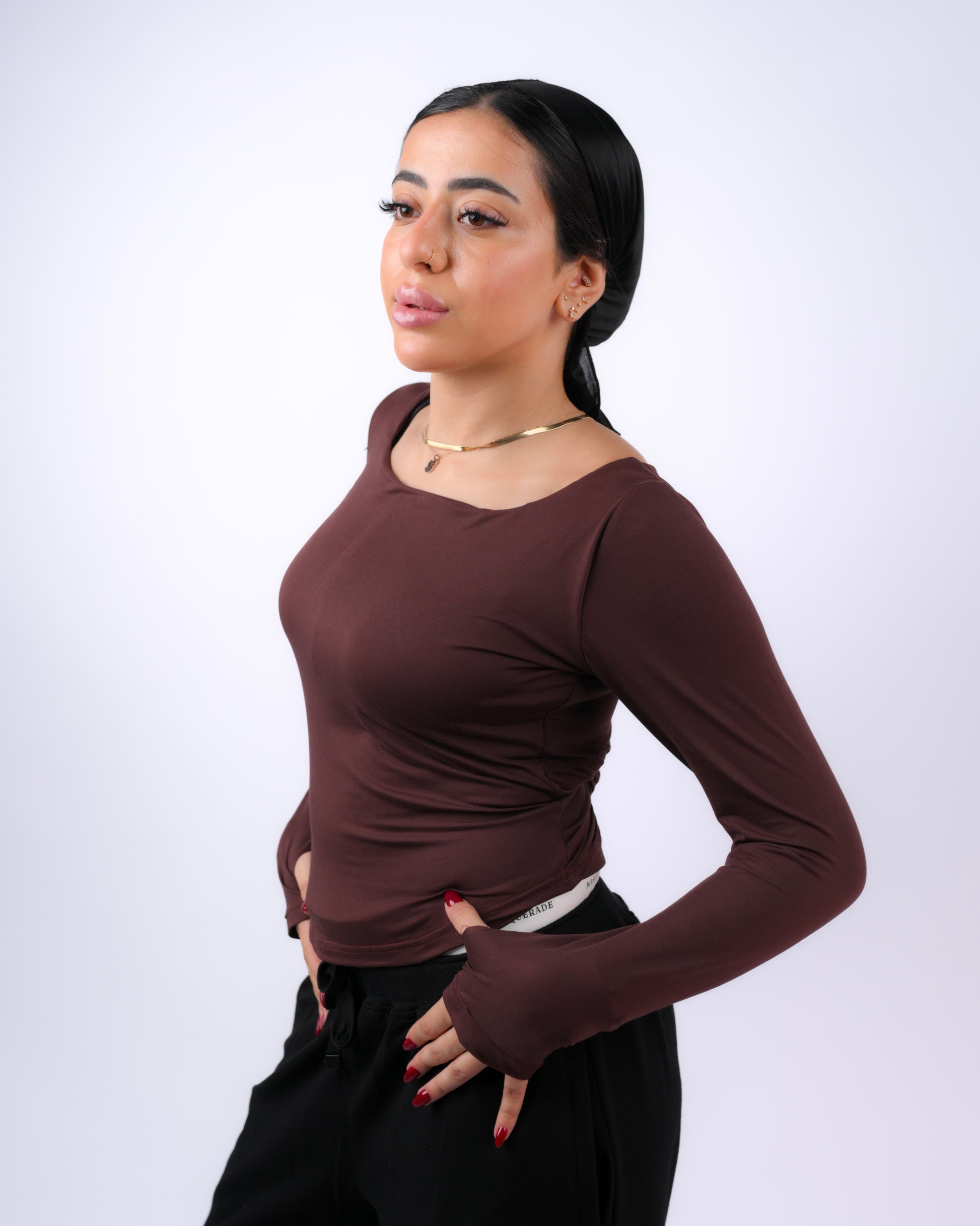 Masquerade Square Neck Long Sleeves - Brown