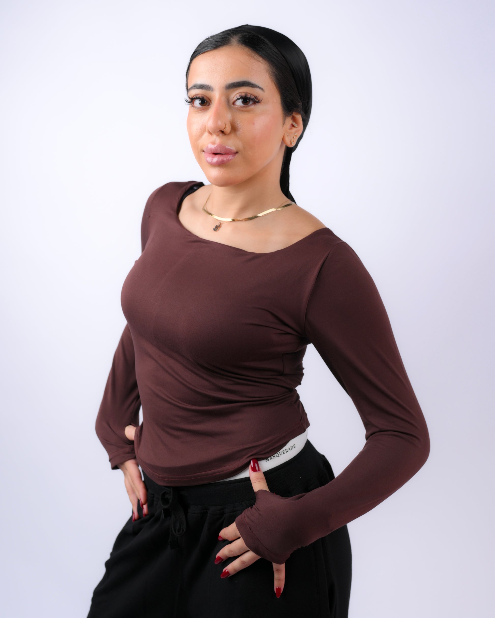 Masquerade Square Neck Long Sleeves - Brown