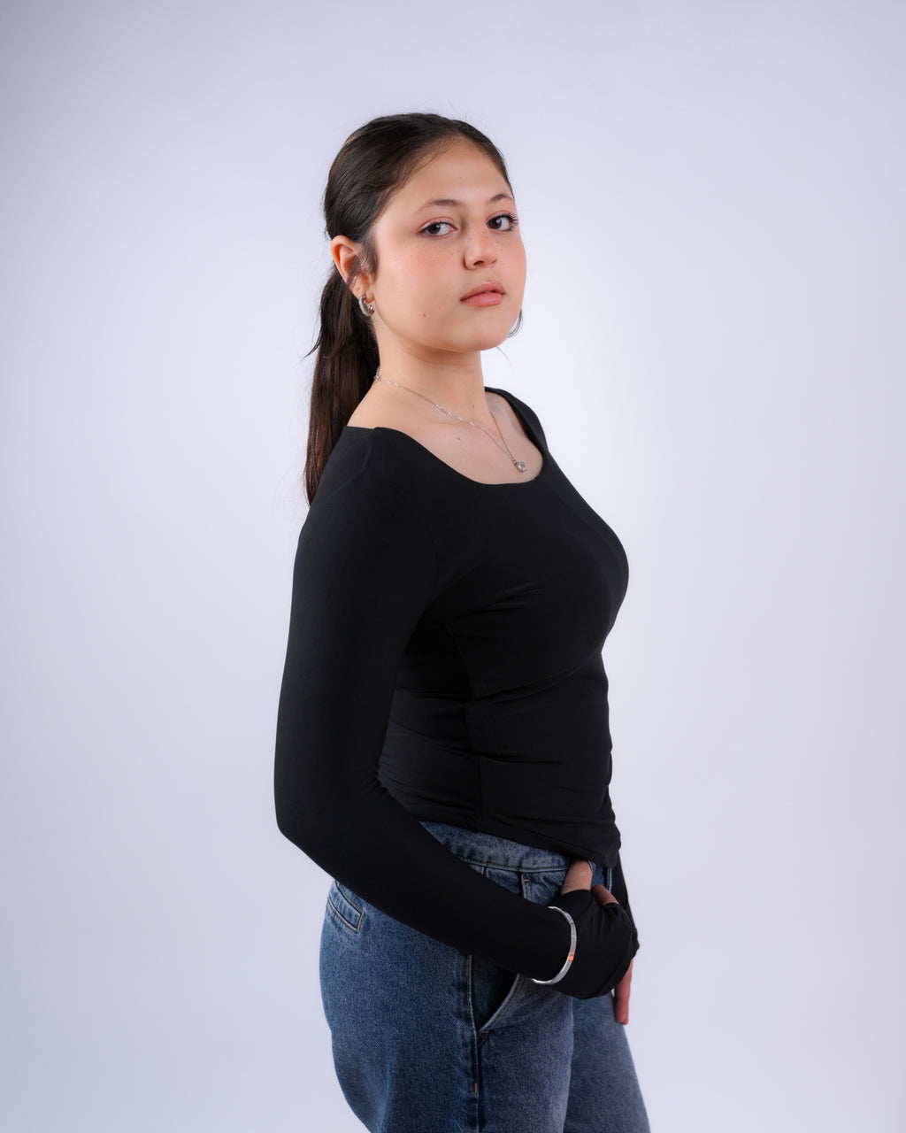 Masquerade Square Neck Long Sleeves - Black