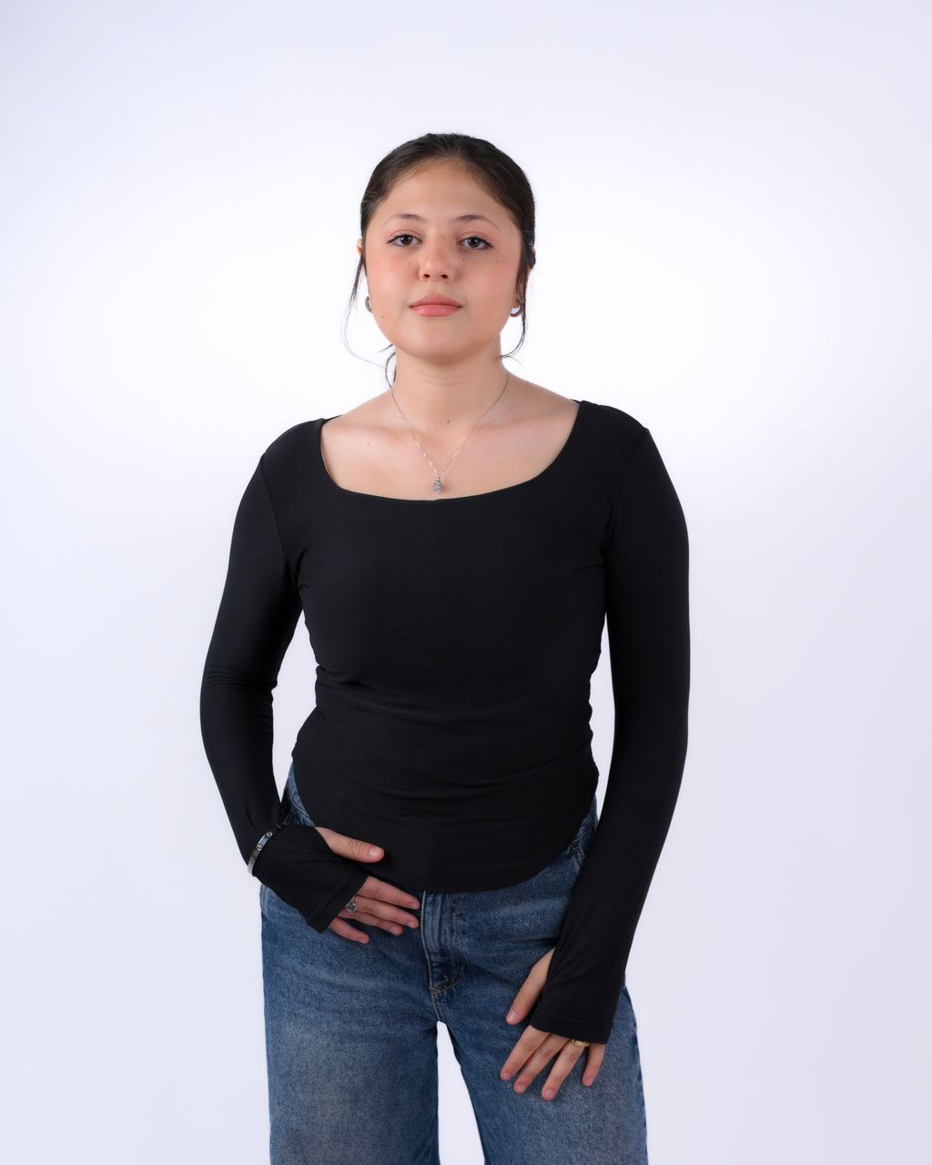 Masquerade Square Neck Long Sleeves - Black