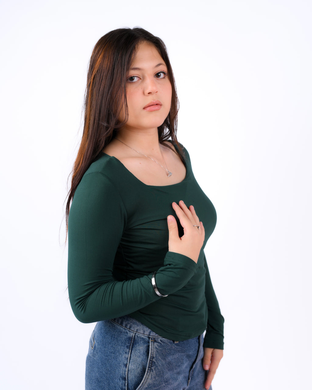 Masquerade Square Neck Long Sleeve - Dark Green
